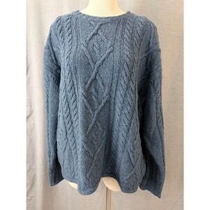 Country Trader Cable‎ Knit Wool Blend Sweater Blue Size Large Crew Neck Pullover